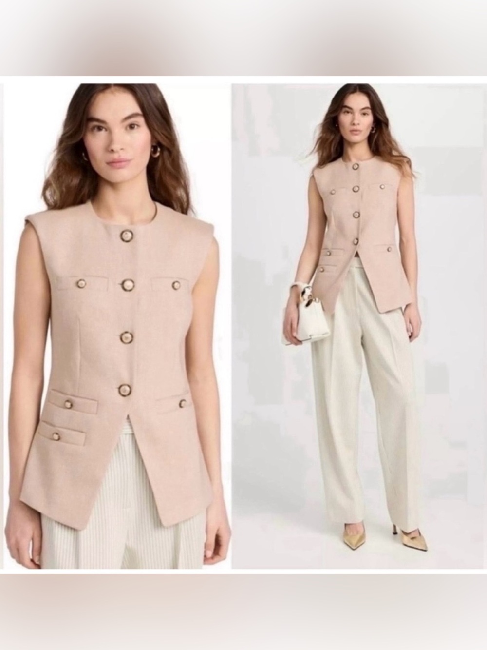 Veronica Beard Tamara Linen Blend Vest Sandalwood Melange Size 2 Coat. - Picture 8 of 12
